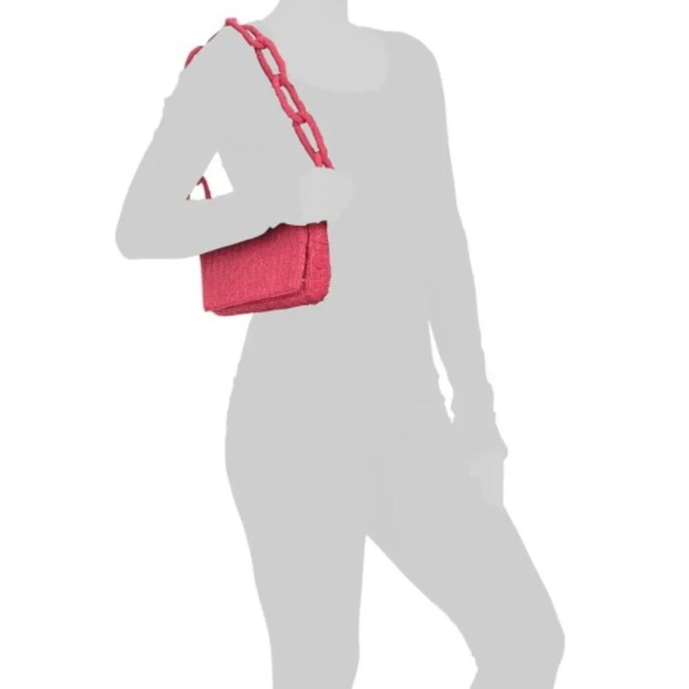MADE IN INDIA Raspberry Sparkle Beaded Chain Strap Shoulder Bag